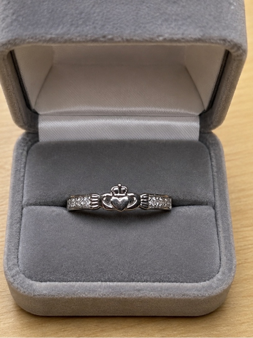 Sterling Silver Claddagh Ring with Clear Stones - Silver